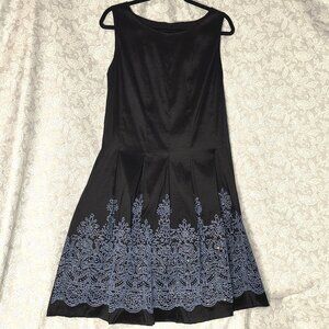 Beautiful black textured satin dress iridescent beaded accent nice weight 14